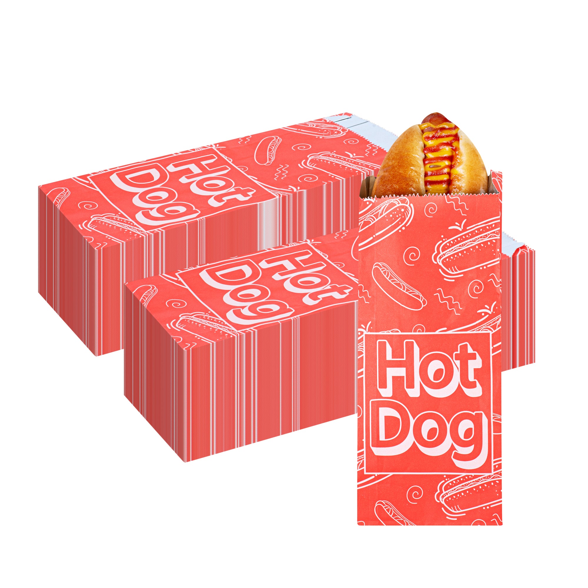 Bag Tek Red Paper Printed Small Hot Dog Foil Bag - 3 3/4" x 1 1/4" x 9" - 100 count box