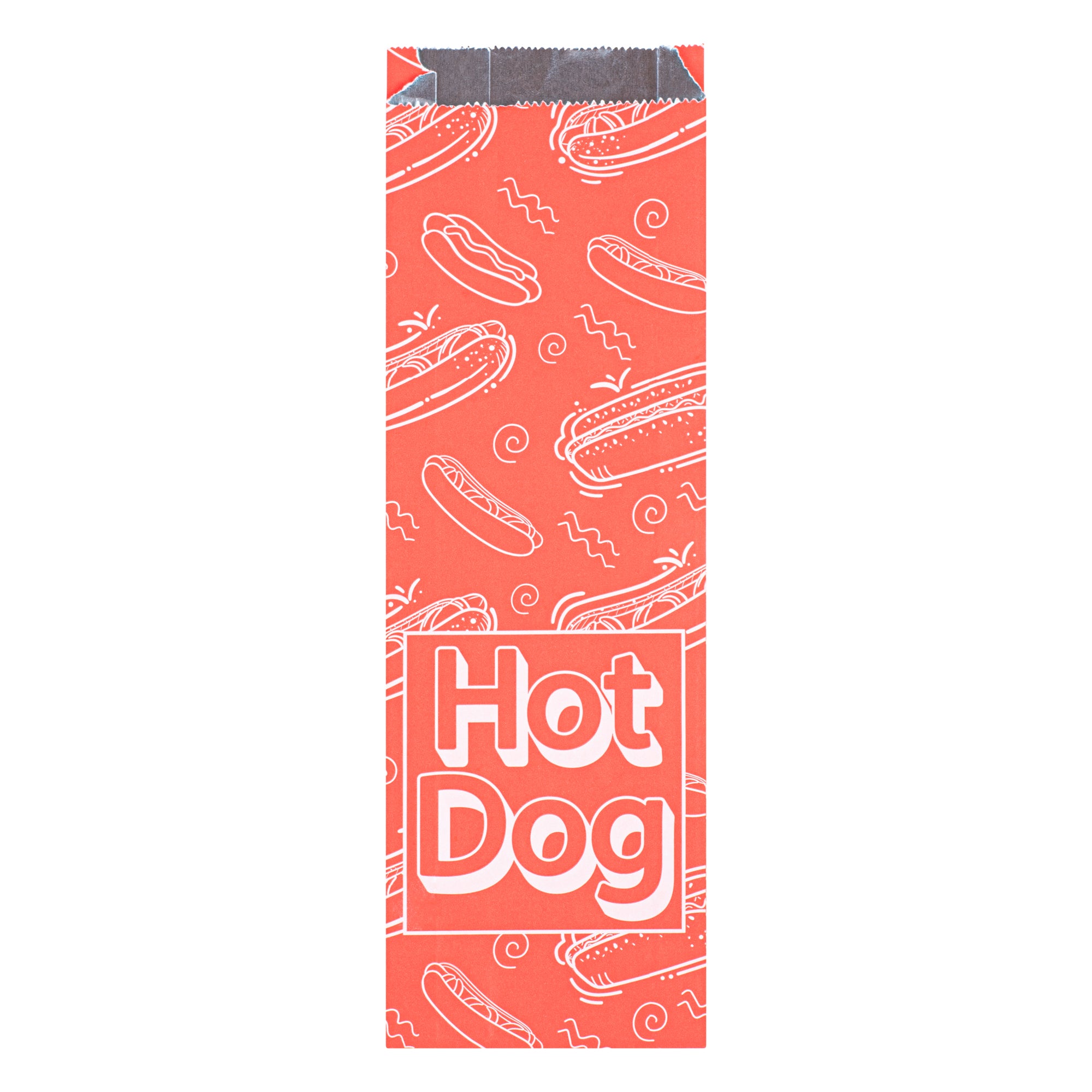 Bag Tek Red Paper Printed Large Hot Dog Foil Bag - 3 3/4" x 1 1/4" x 12" - 100 count box