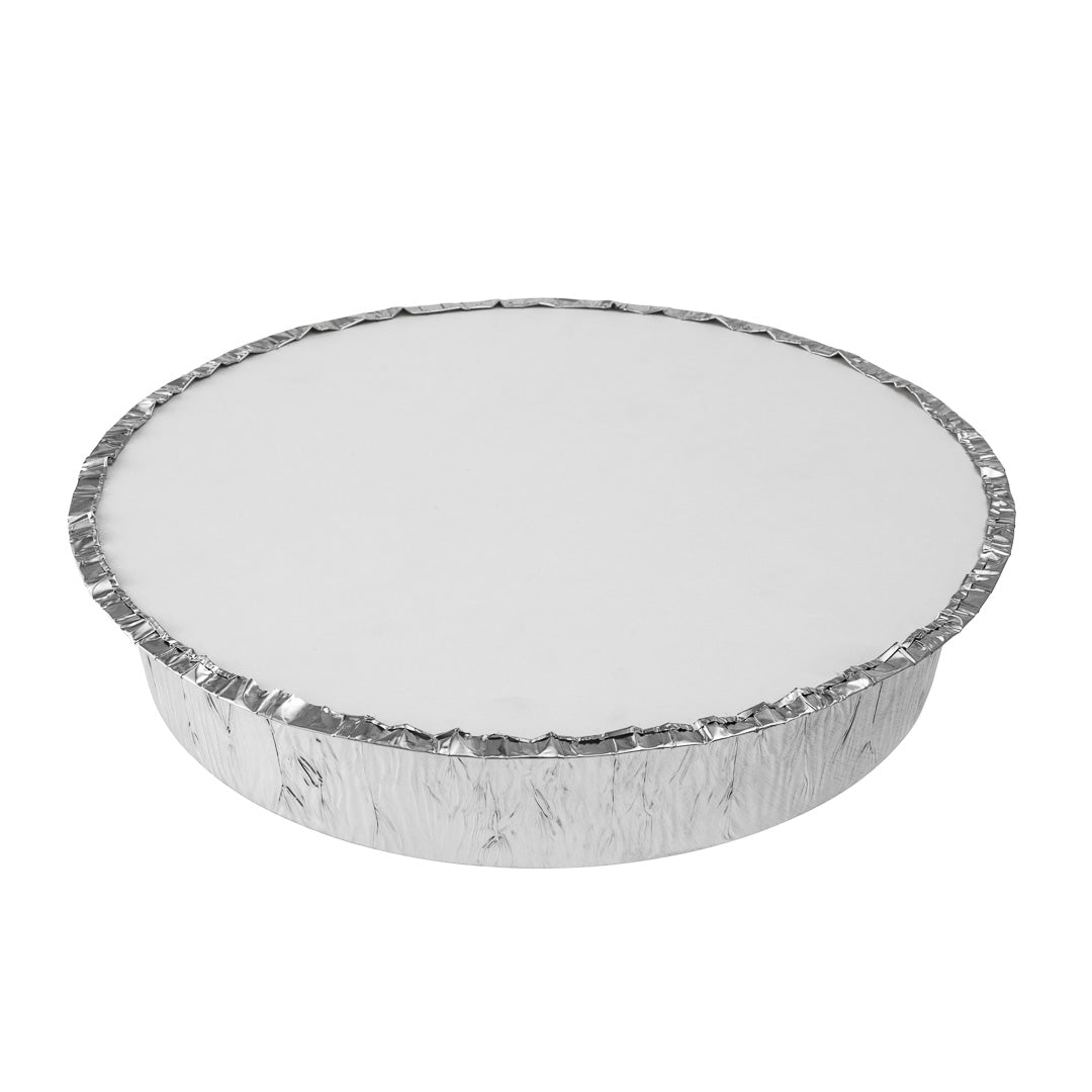 Foil Lux Round White Paper Flat Foil-Laminated Board Lid - Fits 9" Take Out Pan - 100 count box