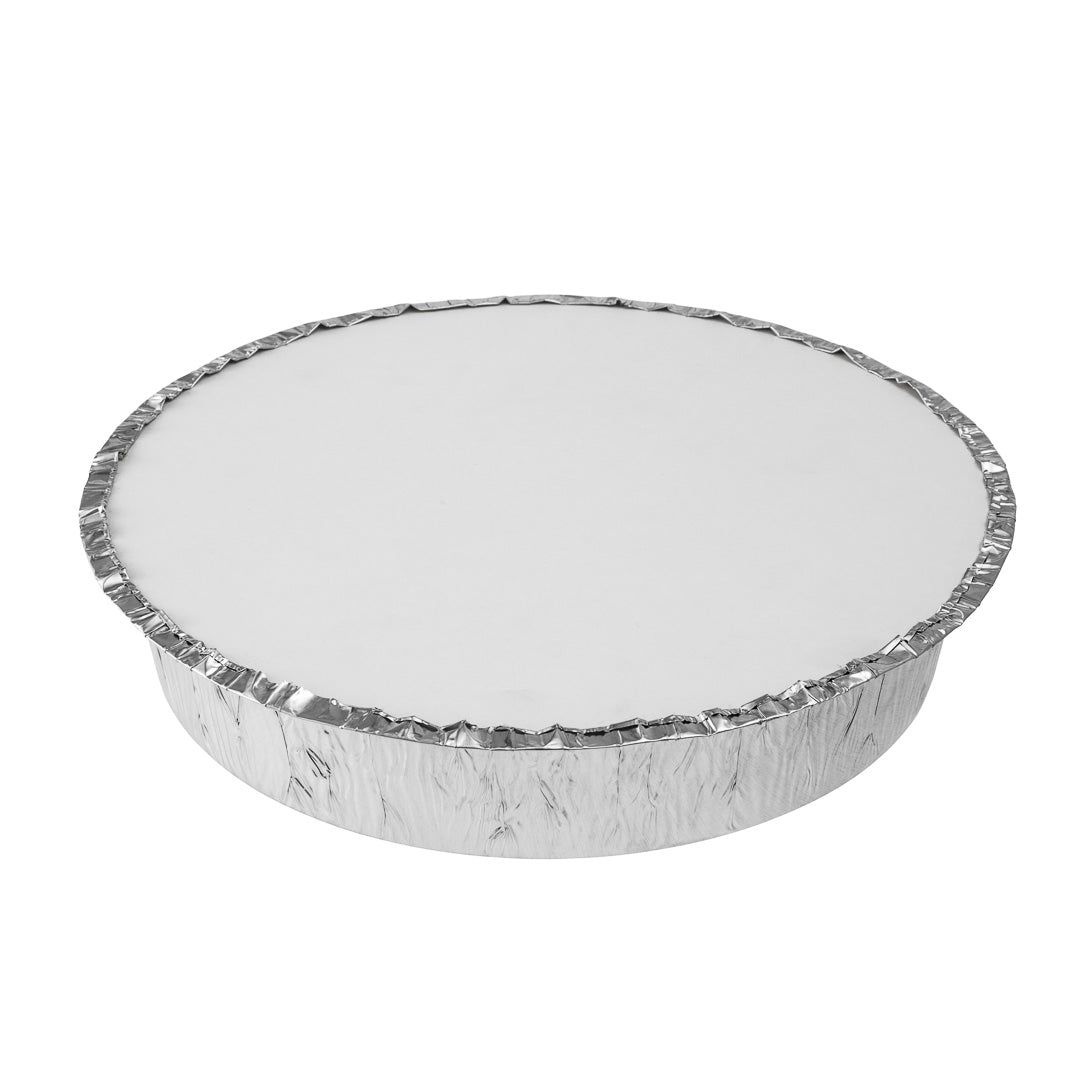 Foil Lux Round White Paper Flat Foil-Laminated Board Lid - Fits 8" Take Out Pan - 100 count box