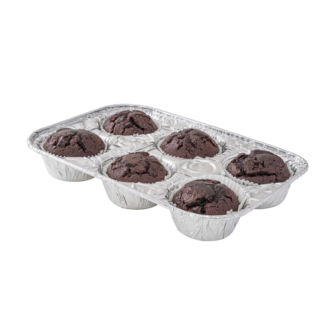 Pastry Tek Silver Aluminum Cupcake / Muffin Pan - 6-Compartment - 9 1/2" x 6 1/2" x 1 1/2" - 25 count box