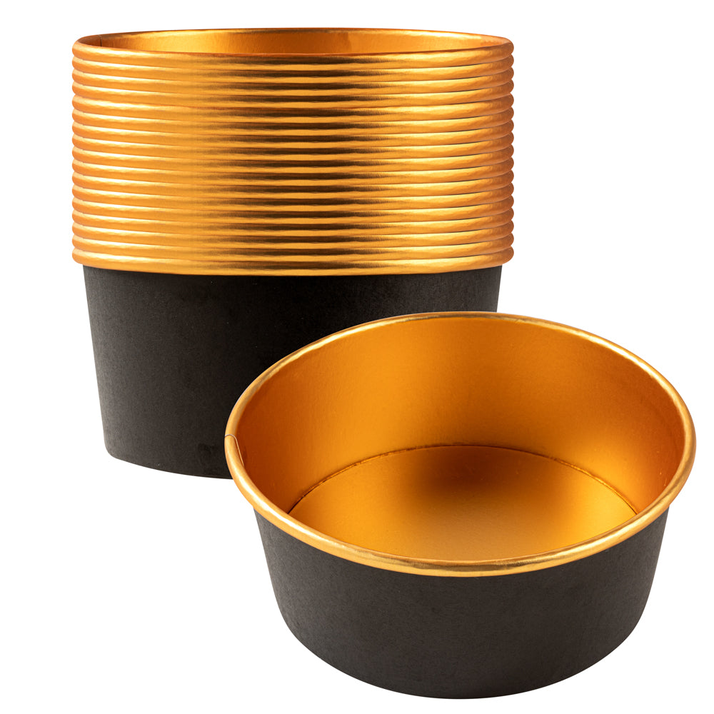 Foil Lux 37 oz Black And Gold Paper Take Out Container - with Foil Interior - 6 1/2" x 6 1/2" x 2 1/2" - 200 count box