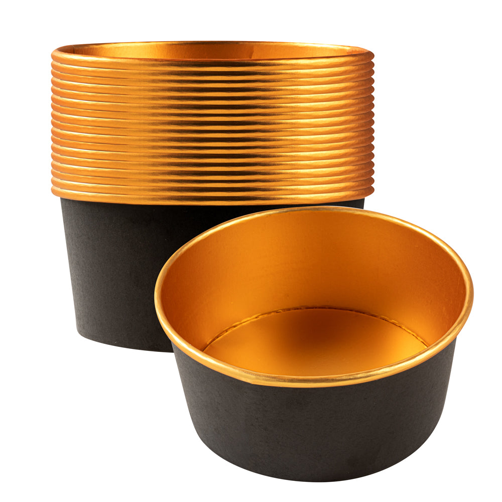 Foil Lux 42 oz Black And Gold Paper Take Out Container - with Foil Interior - 6 1/2" x 6 1/2" x 3" - 200 count box