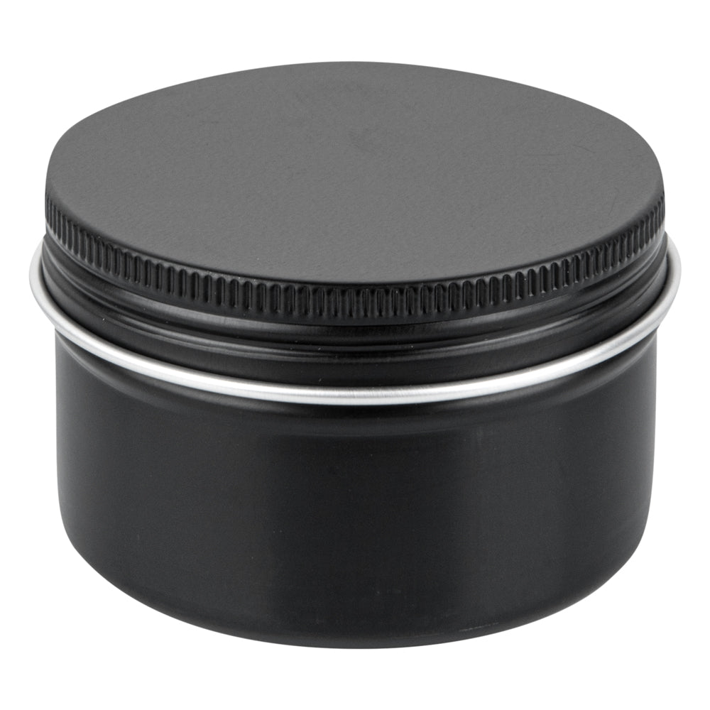 RW Base 4 oz Round Black Tin Container - with Screw Lid - 100 count box