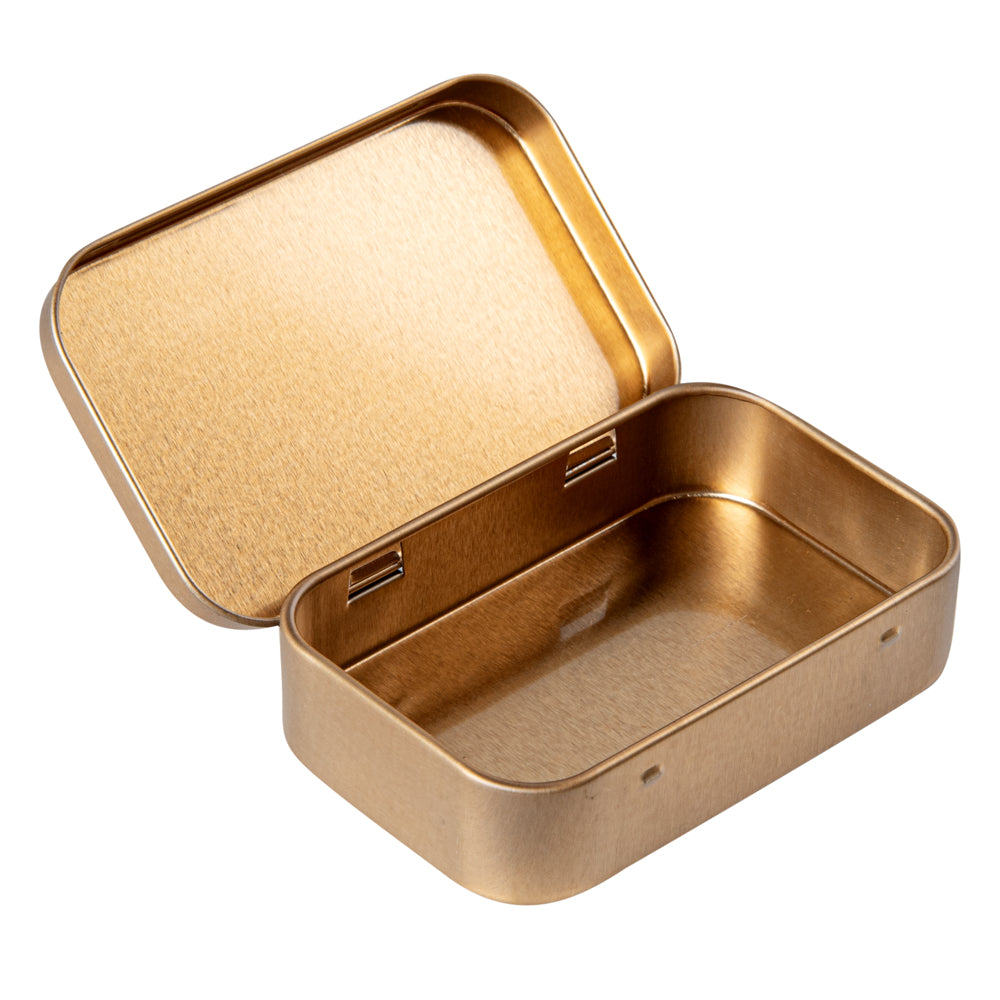 RW Base 4 oz Rectangle Gold Tin Container - with Hinged Lid - 100 count box