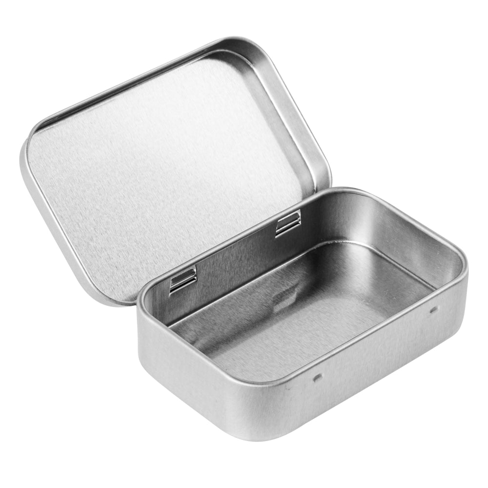 RW Base 4 oz Rectangle Silver Tin Container - with Hinged Lid - 100 count box