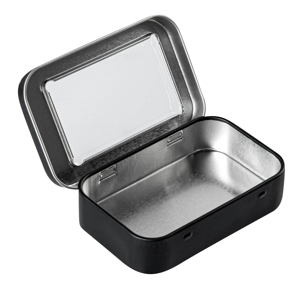 RW Base 4 oz Rectangle Black Tin Container - with Window Lid - 100 count box