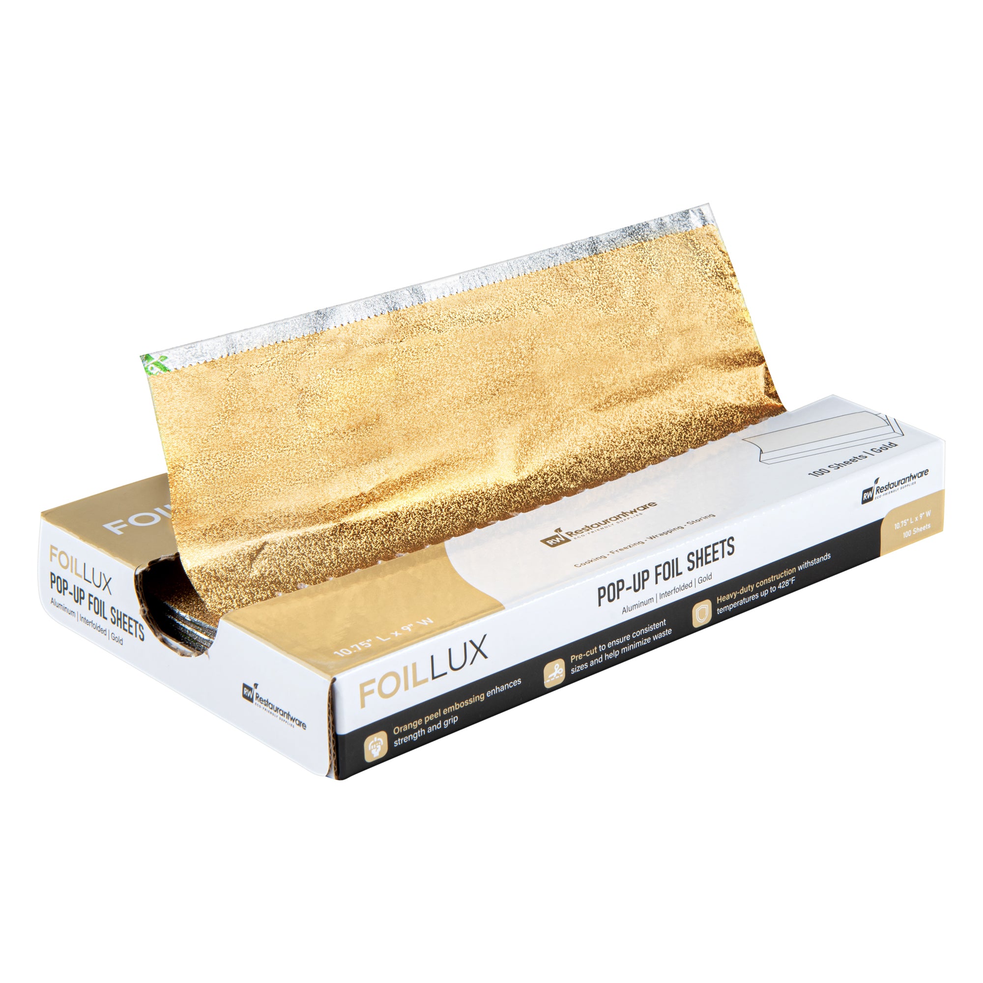 Foil Lux Foodservice Gold Aluminum Foil Pop-Up Sheet - Interfolded, Embossed - 10 3/4" x 9" - 2000 count box