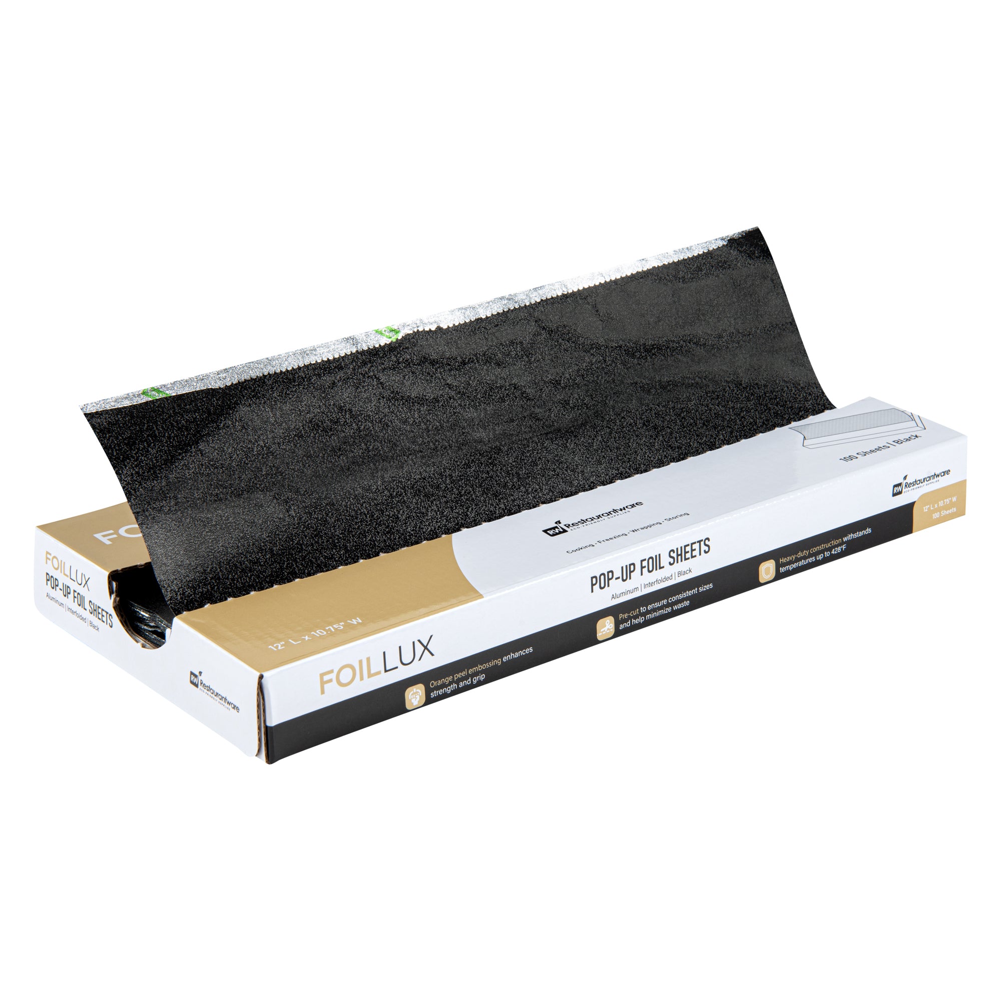 Foil Lux Foodservice Black Aluminum Foil Pop-Up Sheet - Interfolded, Embossed - 12" x 10 3/4" - 2000 count box