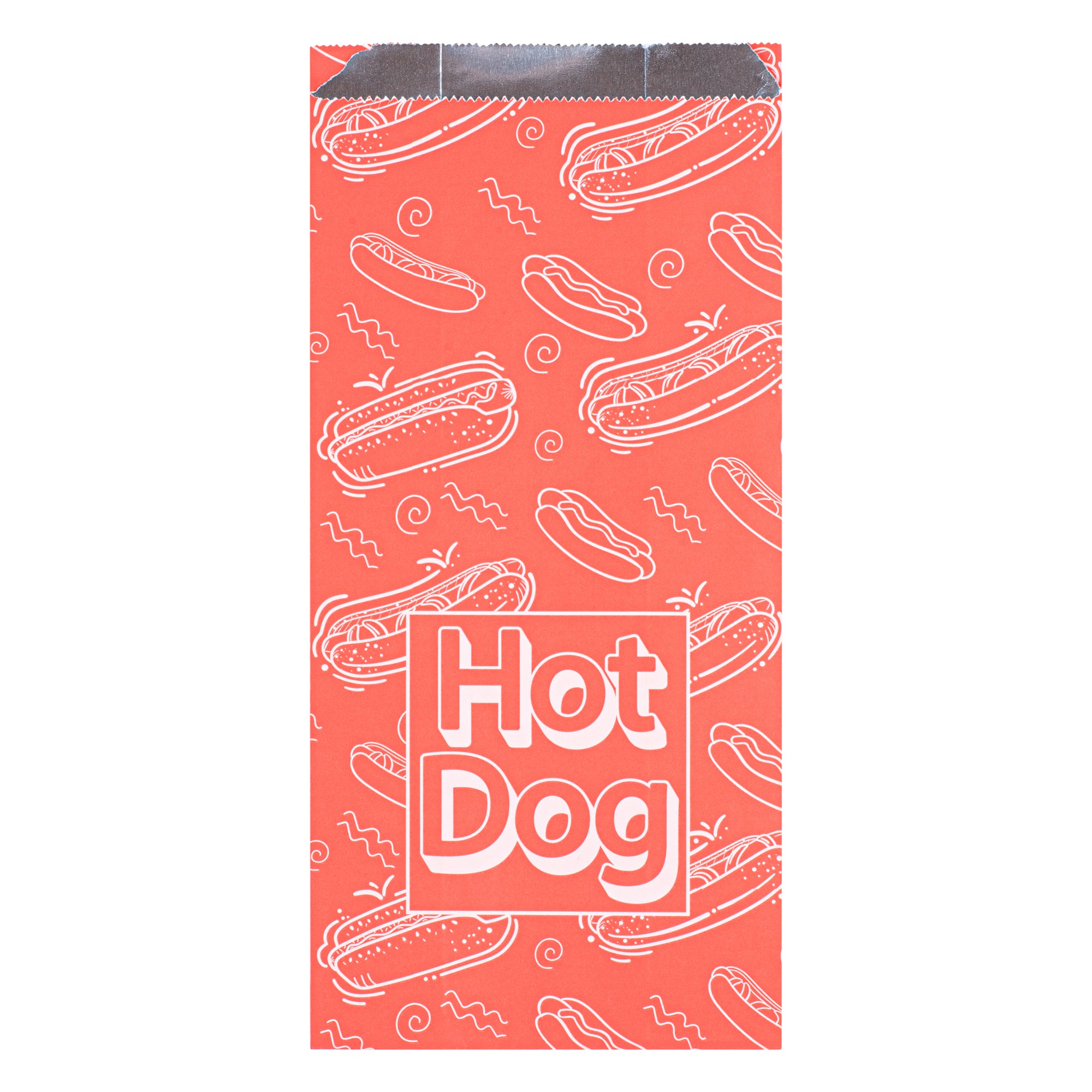 Bag Tek Red Paper Printed Hot Dog Foil Bag - Qt. Size - 5 1/2" x 3 1/4" x 12" - 100 count box