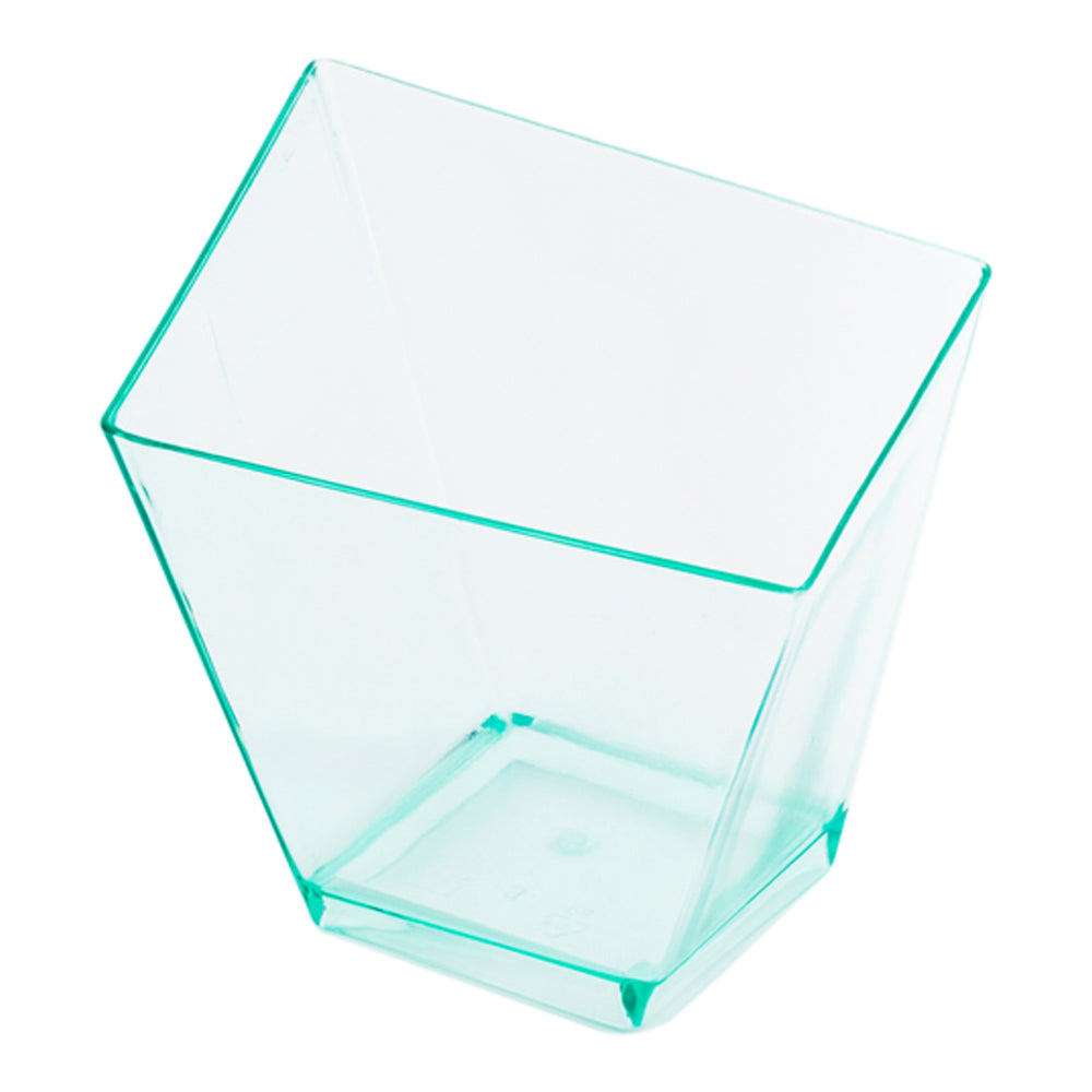 2 oz Square Seagreen Plastic Girata Dessert Dish - 2" x 2" x 1 3/4" - 100 count box