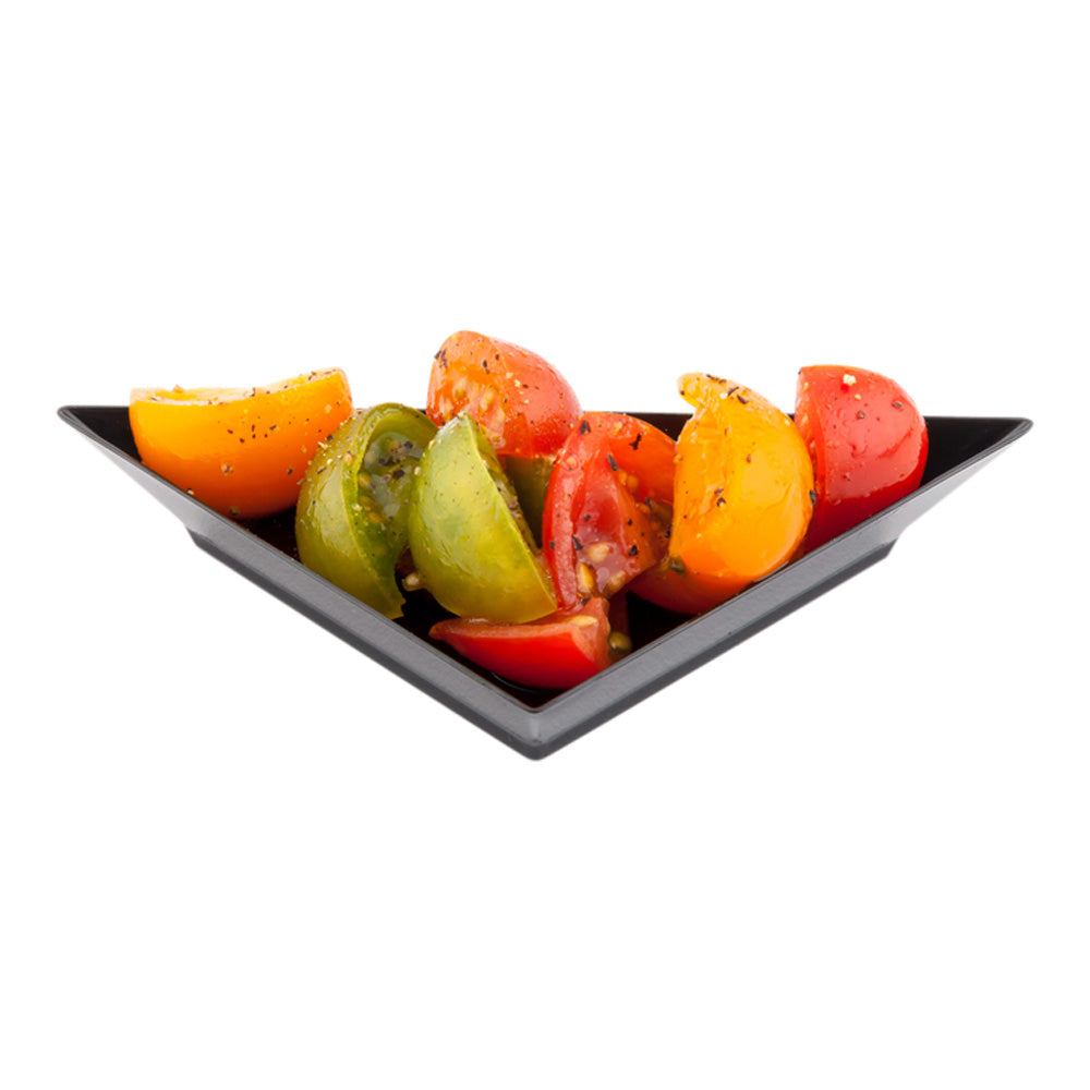 Black Plastic Mini Triangolo Appetizer Plate - 4" x 2" - 100 count box