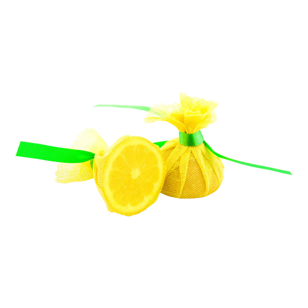 Yellow Cotton Lemon Wrap - Green Satin Ribbon - 8 3/4" x 8 3/4" - 100 count box