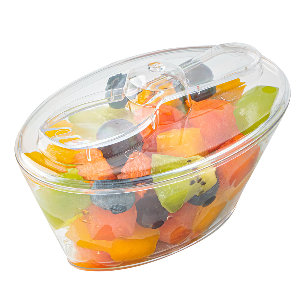 4 oz Oval Clear Plastic Deli Cup - with Spork in Lid - 4 1/2" x 2 3/4" x 2 3/4" - 100 count box