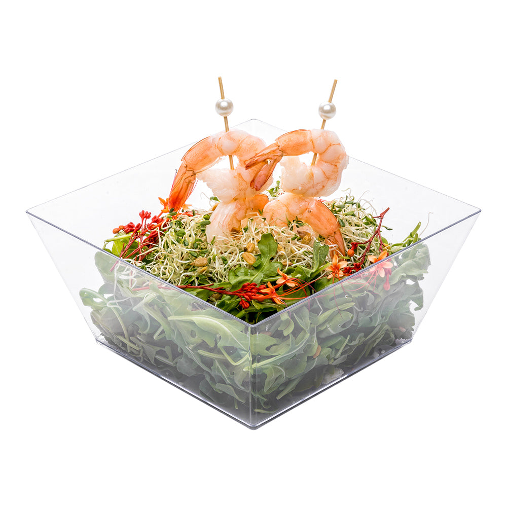 18 oz Square Clear Plastic Medium Modern Bowl - 6 3/4" x 6 3/4" x 3" - 25 count box