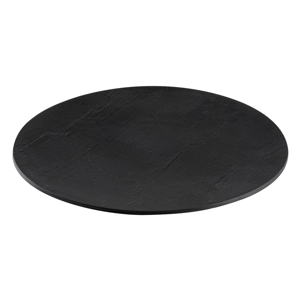 Round Black Plastic Medium Plate - Faux Slate - 8 3/4" x 8 3/4" - 100 count box