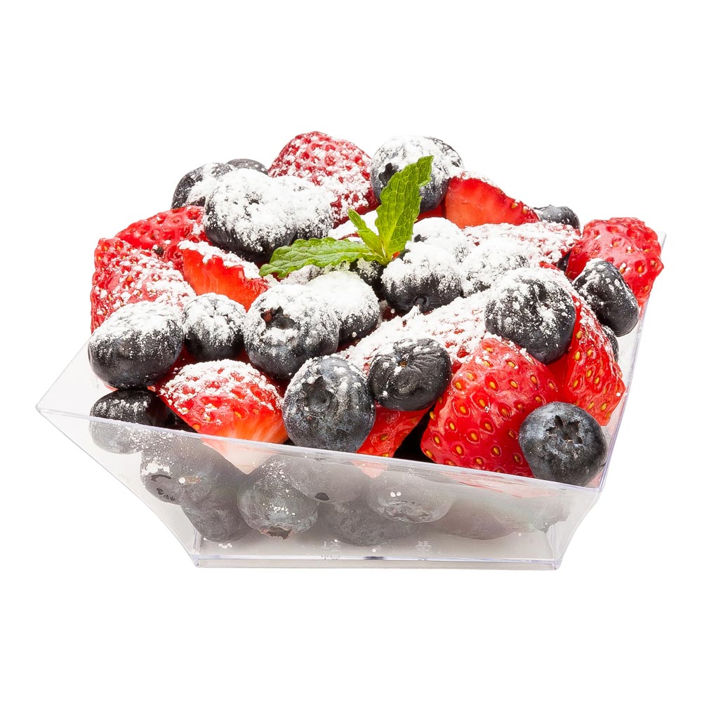 7 oz Square Clear Plastic Small Girata Bowl - 4" x 4" x 1 1/2" - 100 count box