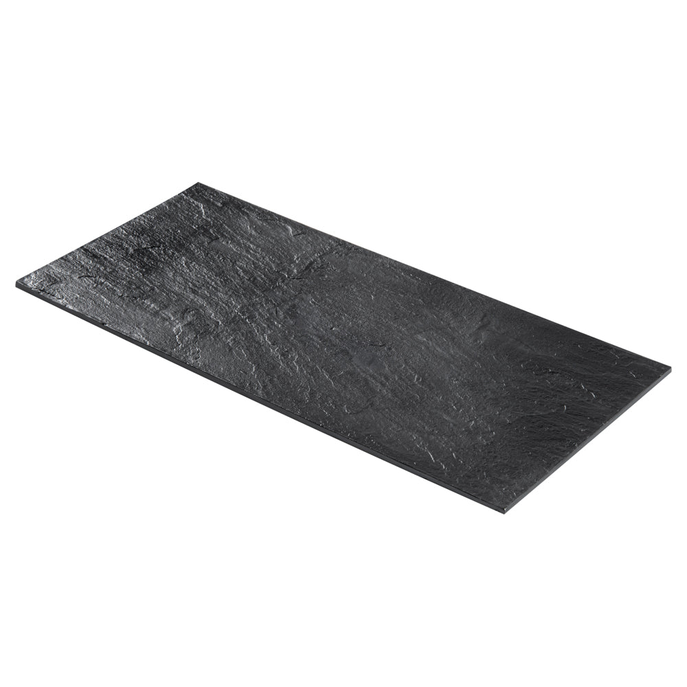 Rectangle Black Plastic Large Plate - Faux Slate - 16" x 7" - 25 count box