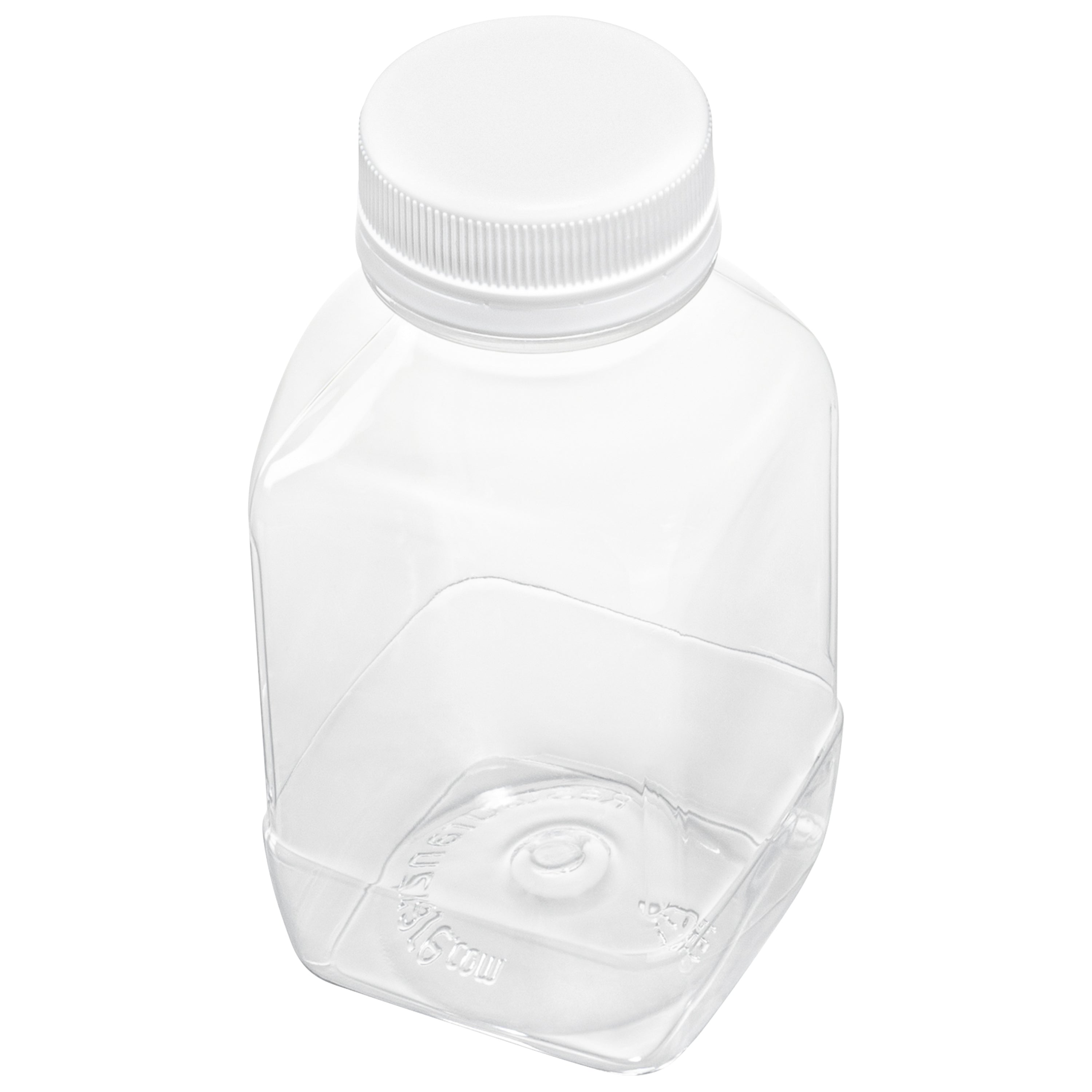 8 oz Square Clear Plastic Cold Pressed Juice Bottle - with Safety Cap - 2 1/4" x 2 1/4" x 4 3/4" - 100 count box