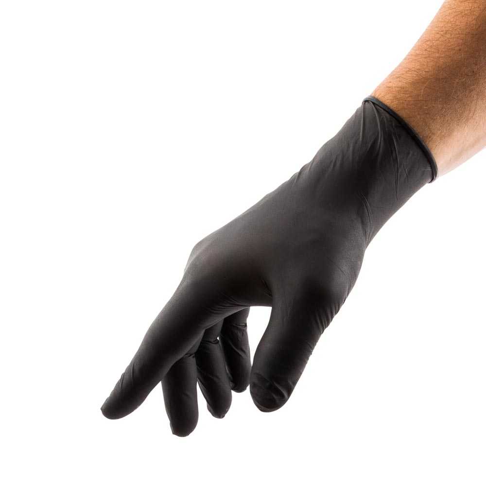 Fashion Serve Black Plastic Large Nitrile Glove - Powder Free - 9" x 4 1/4" - 100 count box