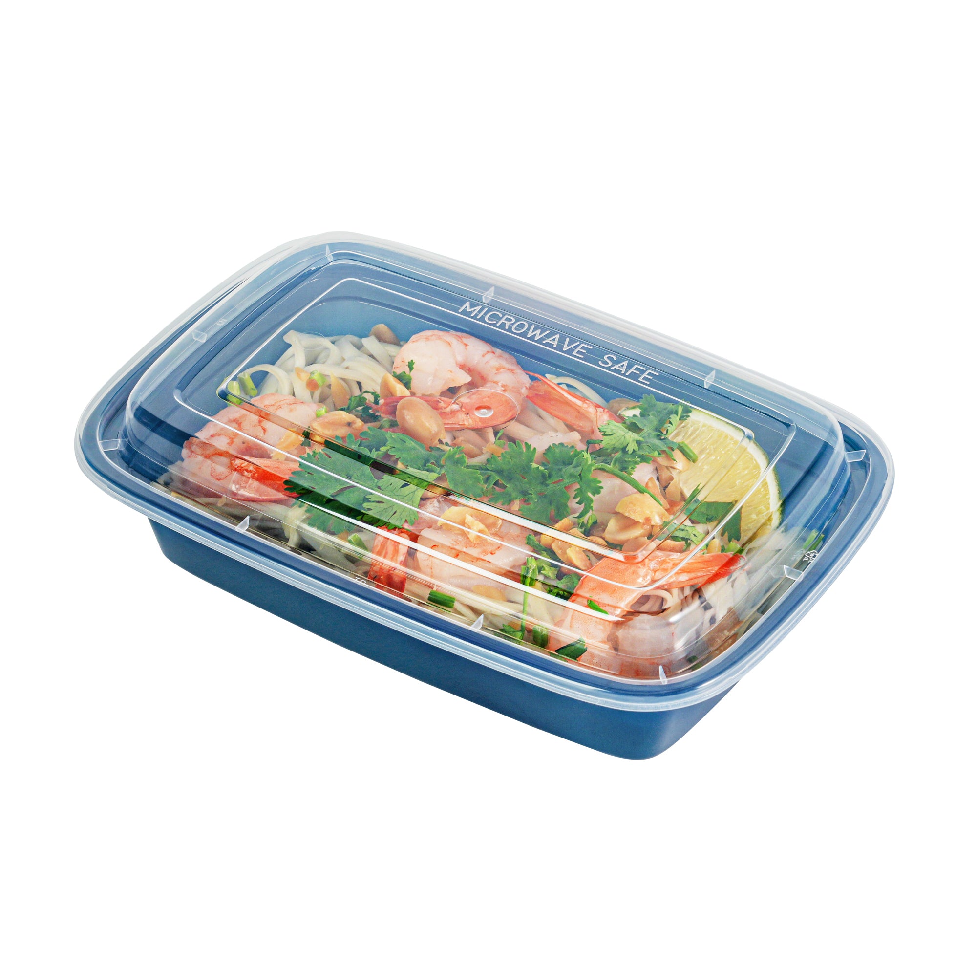 Asporto 24 oz Rectangle Midnight Blue Plastic To Go Box - with Clear Lid, Microwavable - 8" x 5 1/4" x 1 3/4" - 100 count box