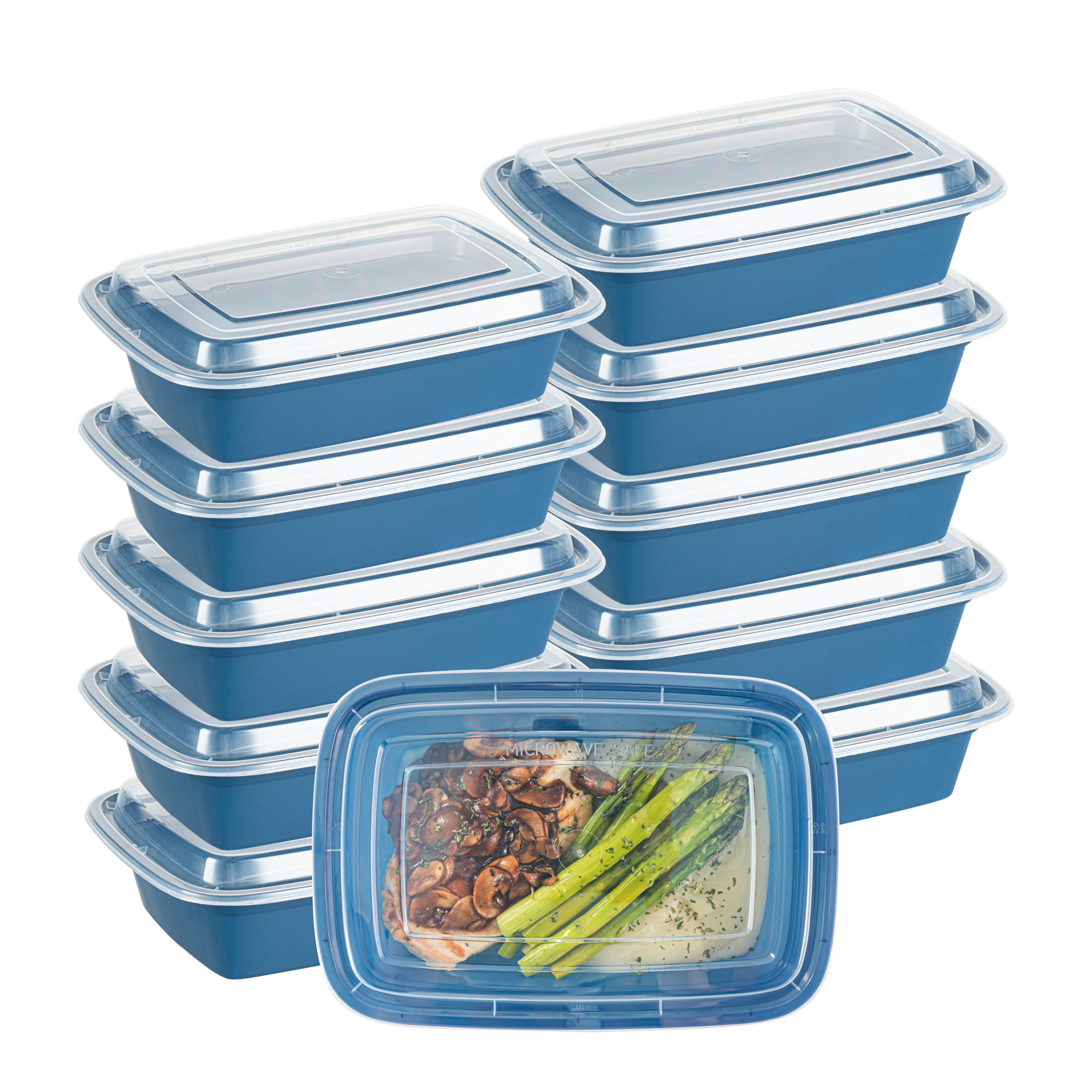 Asporto 38 oz Rectangle Midnight Blue Plastic To Go Box - with Clear Lid, Microwavable - 8 3/4" x 6" x 2" - 100 count box