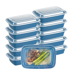 Asporto 38 oz Rectangle Midnight Blue Plastic To Go Box - with Clear Lid, Microwavable - 8 3/4