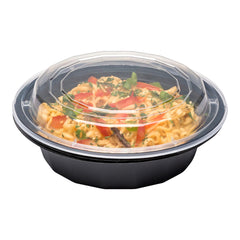 Asporto 16 oz Round Black Plastic To Go Box - with Clear Lid, Microwavable - 6 1/4