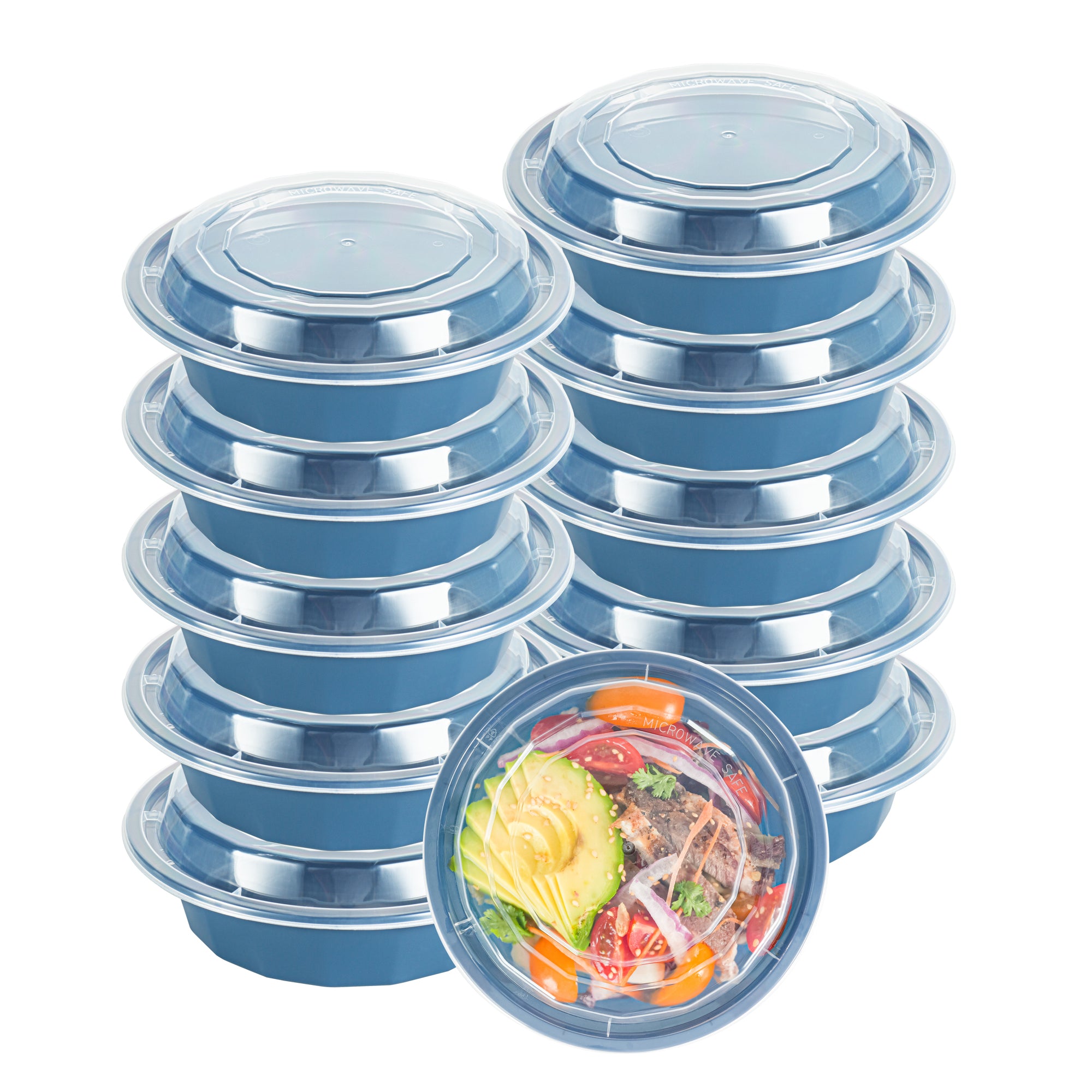 Asporto 16 oz Round Midnight Blue Plastic To Go Box - with Clear Lid, Microwavable - 6 1/4" x 6 1/4" x 1 3/4" - 100 count box