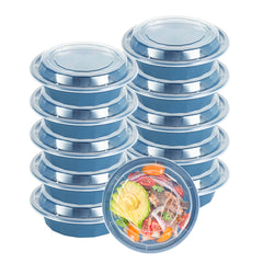 Asporto 16 oz Round Midnight Blue Plastic To Go Box - with Clear Lid, Microwavable - 6 1/4