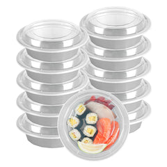 Asporto 16 oz Round Silver Plastic To Go Box - with Clear Lid, Microwavable - 6 1/4