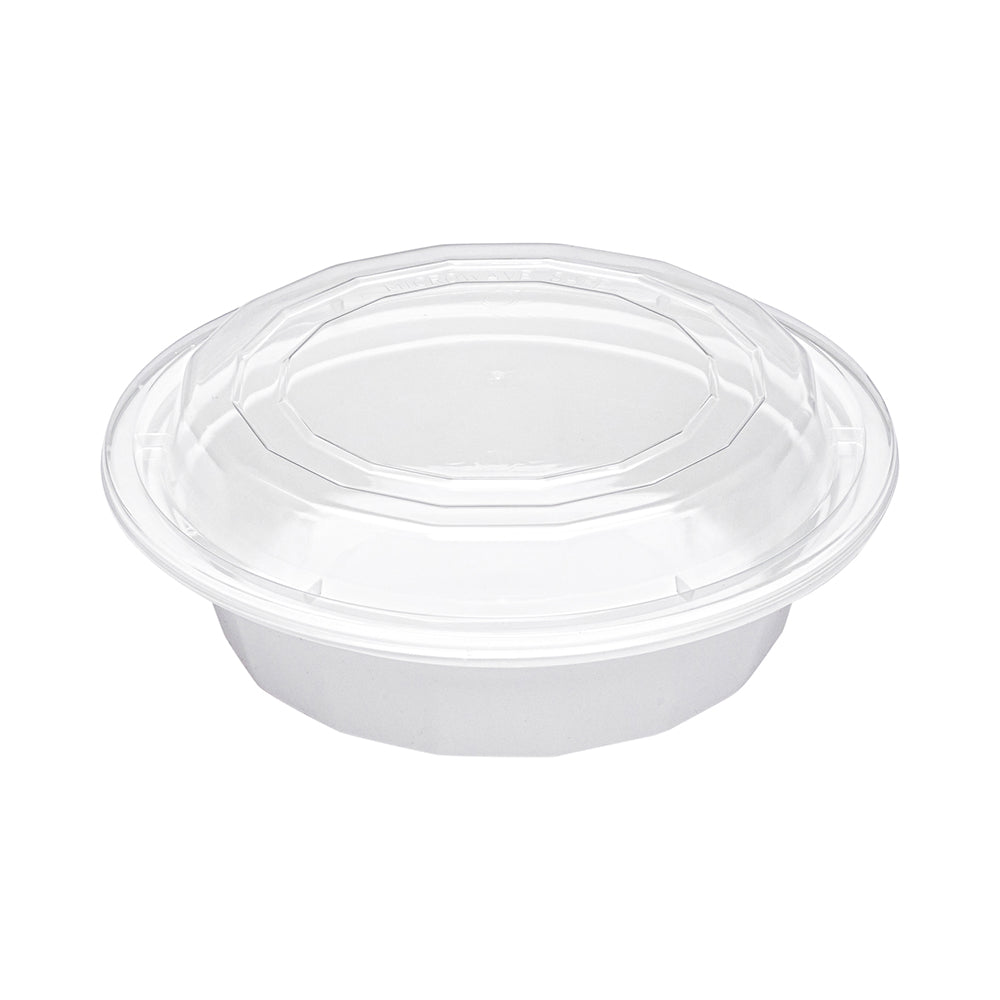 Asporto 16 oz Round White Plastic To Go Box - with Clear Lid, Microwavable - 6 1/4" x 6 1/4" x 1 3/4" - 100 count box