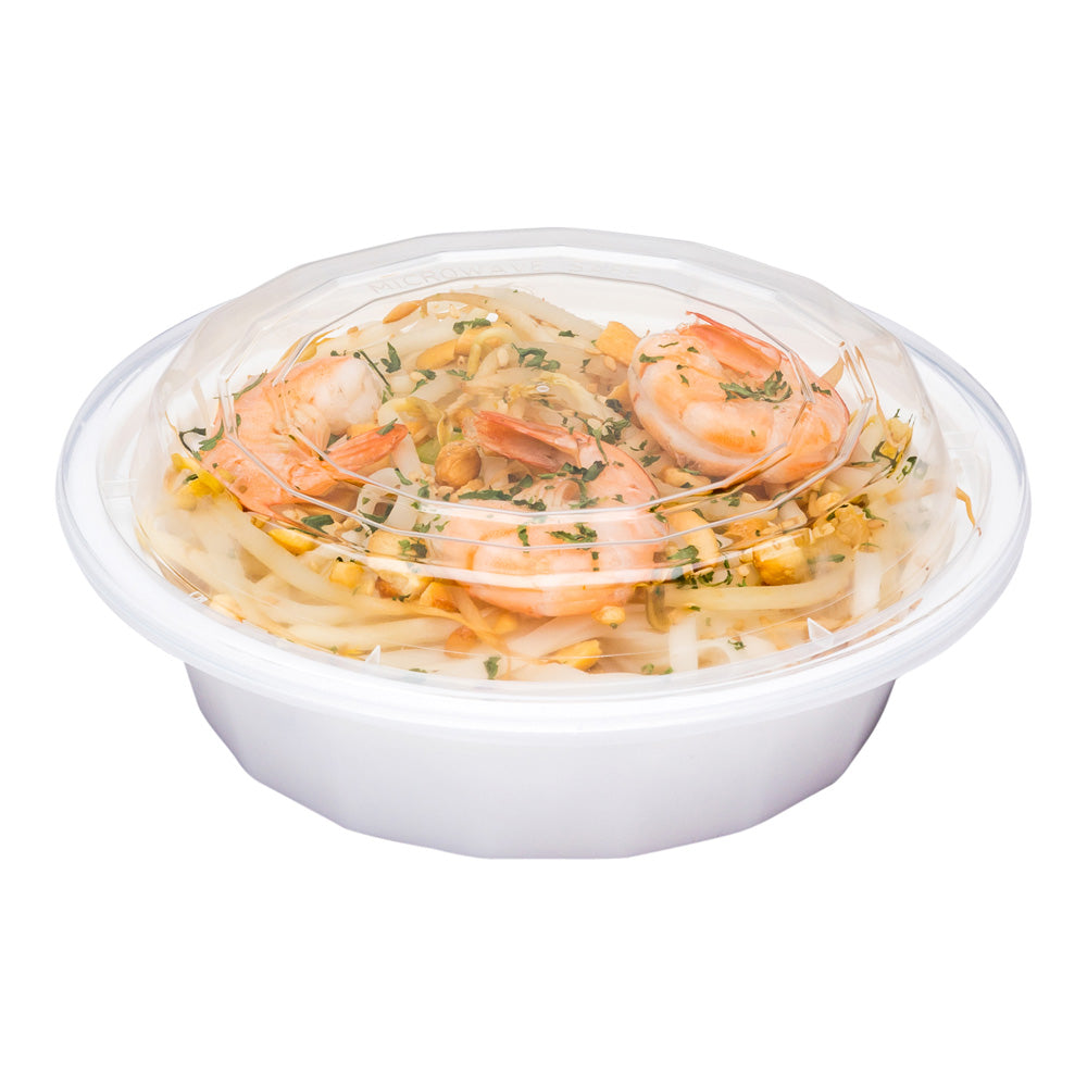 Asporto 16 oz Round White Plastic To Go Box - with Clear Lid, Microwavable - 6 1/4" x 6 1/4" x 1 3/4" - 100 count box