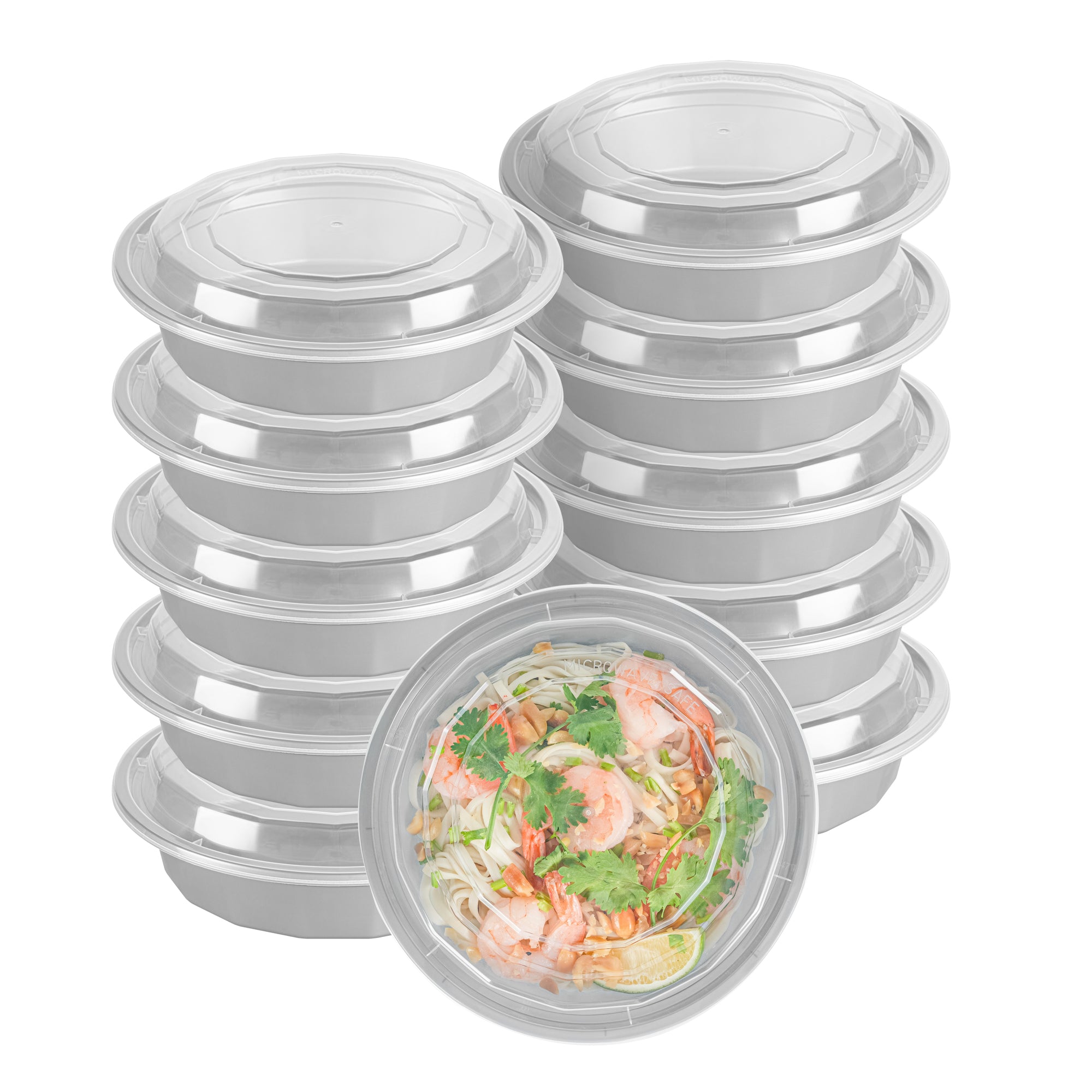 Asporto 24 oz Round Silver Plastic To Go Box - with Clear Lid, Microwavable - 7 1/4" x 7 1/4" x 1 1/2" - 100 count box