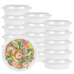 Asporto 24 oz Round White Plastic To Go Box - with Clear Lid, Microwavable - 7 1/4