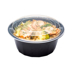 Asporto 32 oz Round Black Plastic To Go Box - with Clear Lid, Microwavable - 7 1/4