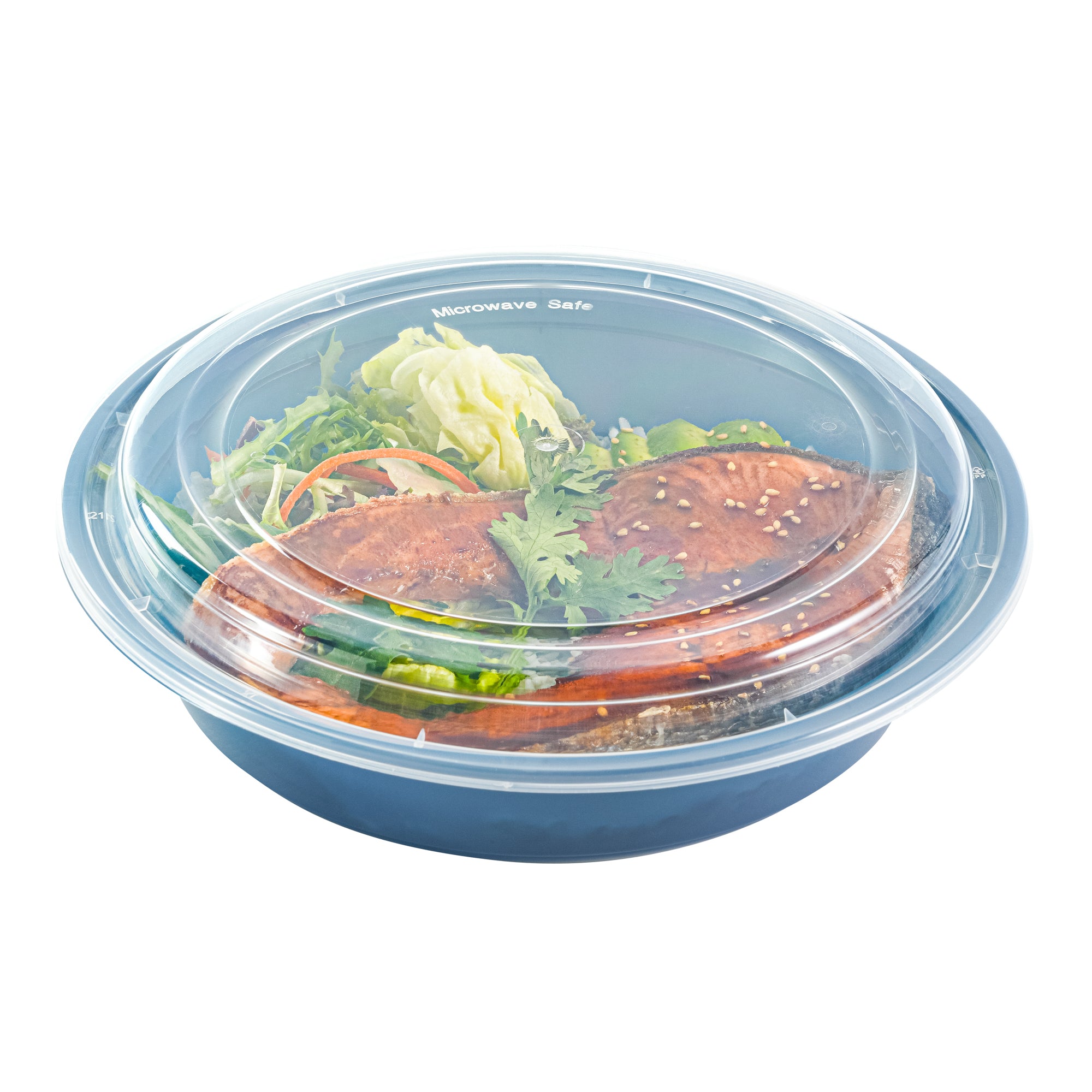 Asporto 48 oz Round Midnight Blue Plastic To Go Box - with Clear Lid, Microwavable - 9" x 9" x 1 3/4" - 100 count box