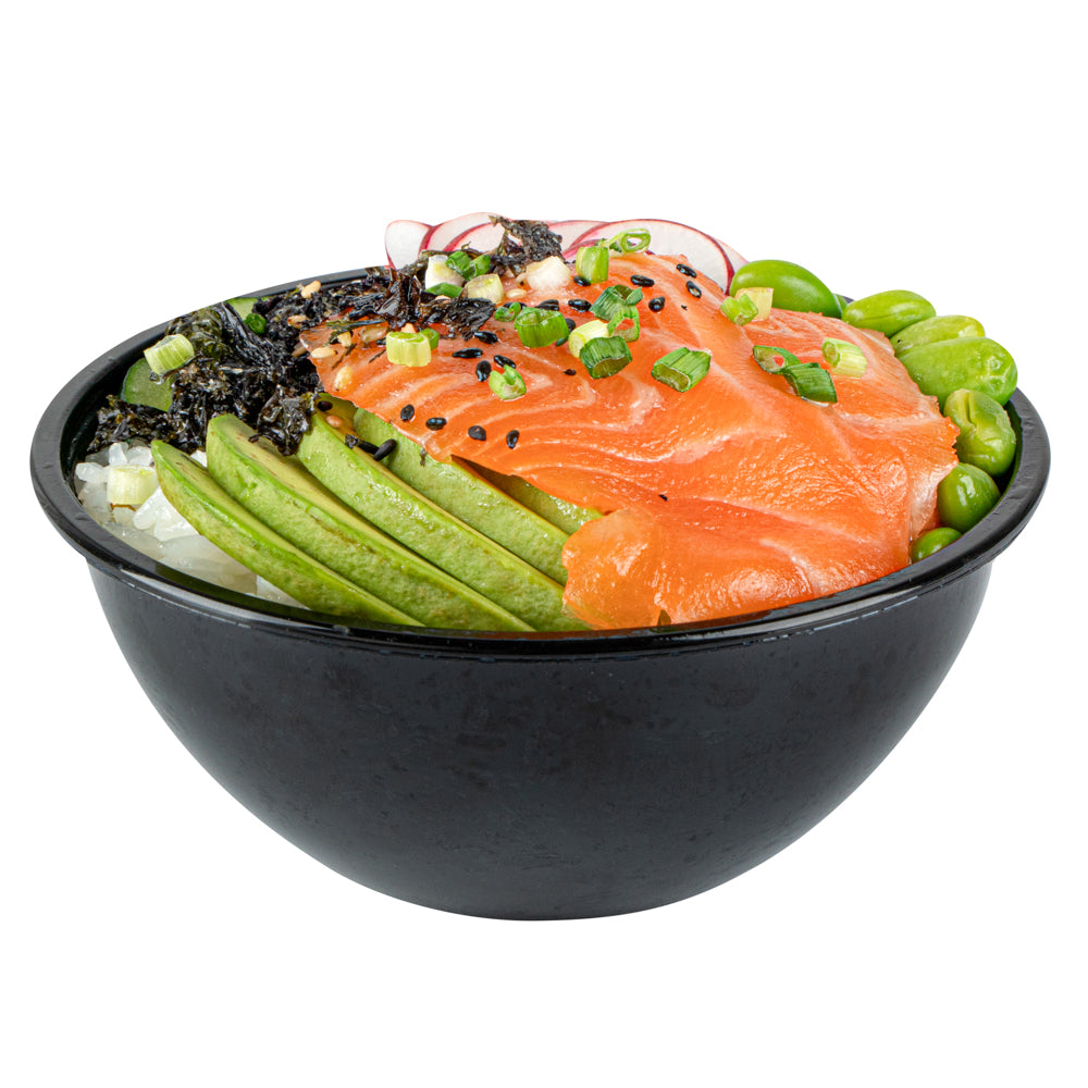 7 oz Round Black Plastic Salad Bowl - 5" x 5" x 1 3/4" - 200 count box