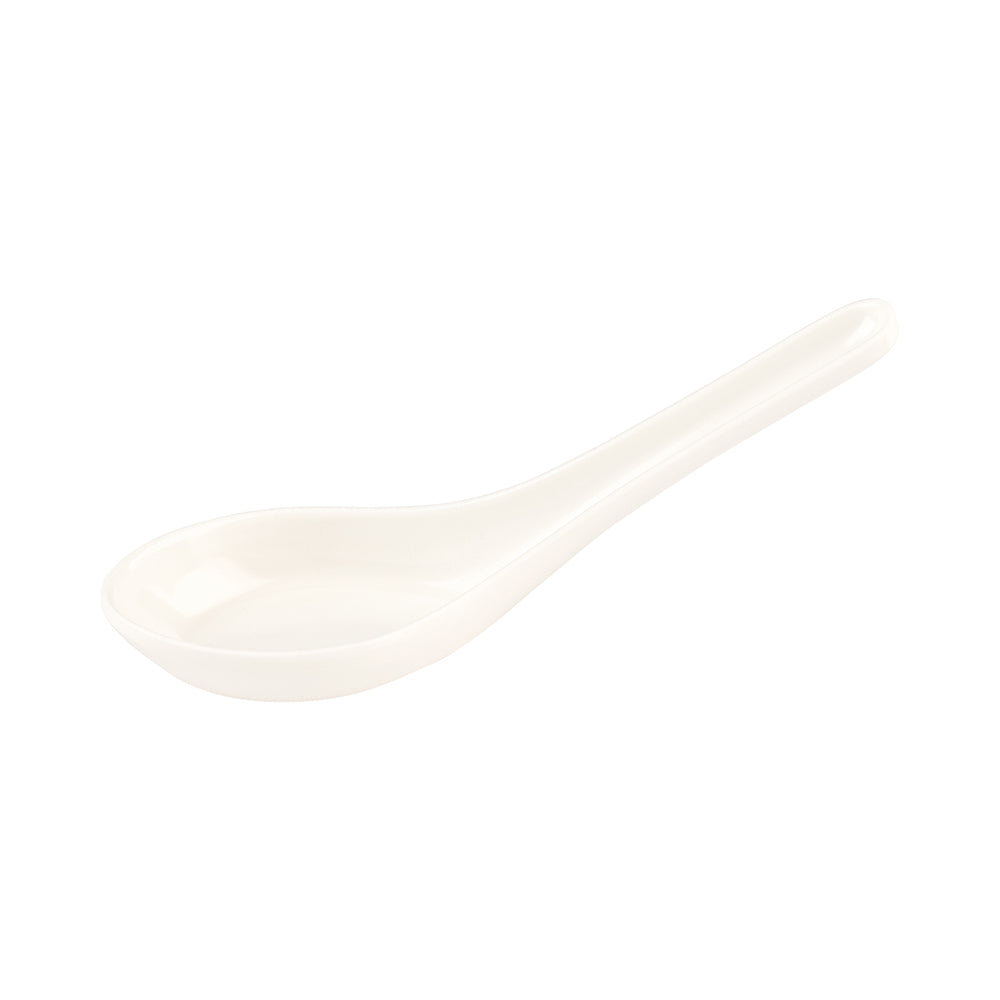 Voga White Melamine Asian Soup Spoon - 4 3/4" x 1 1/2" x 1 1/2" - 10 count box