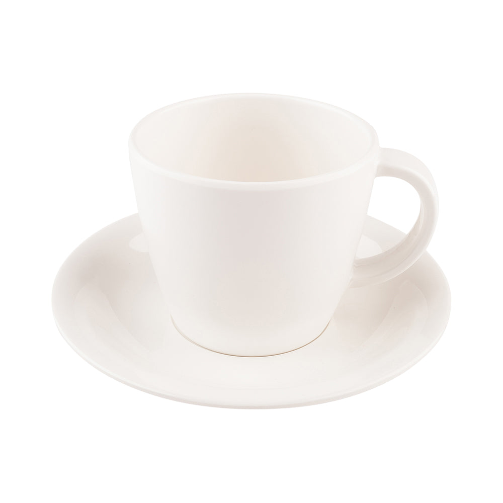 Voga 10 oz Round White Melamine Coffee Cup and Saucer Plate - 10 sets - 6" x 6" x 3" - 10 count box