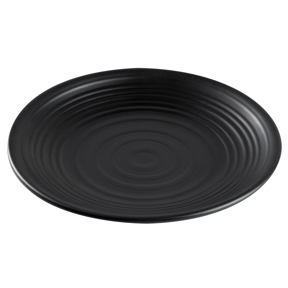 Voga Round Black Melamine Medium Plate - Japonais, Black Stone - 10" x 10" x 1 1/4" - 10 count box