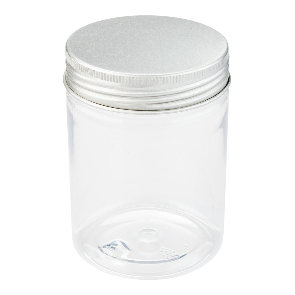 9 oz Round Clear Plastic Candy and Snack Jar - with Aluminum Lid - 2 3/4" x 2 3/4" x 3 1/4" - 100 count box