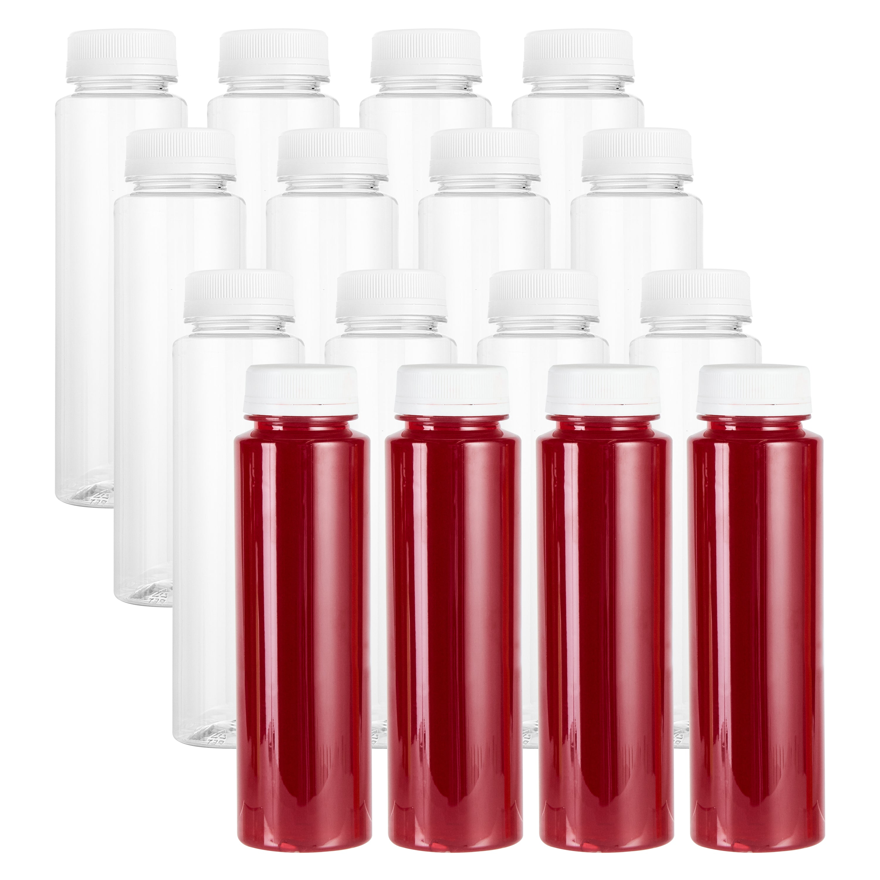 8 oz Round Clear Plastic Cold Pressed Juice Bottle - with Safety Cap - 2" x 2" x 6 3/4" - 100 count box