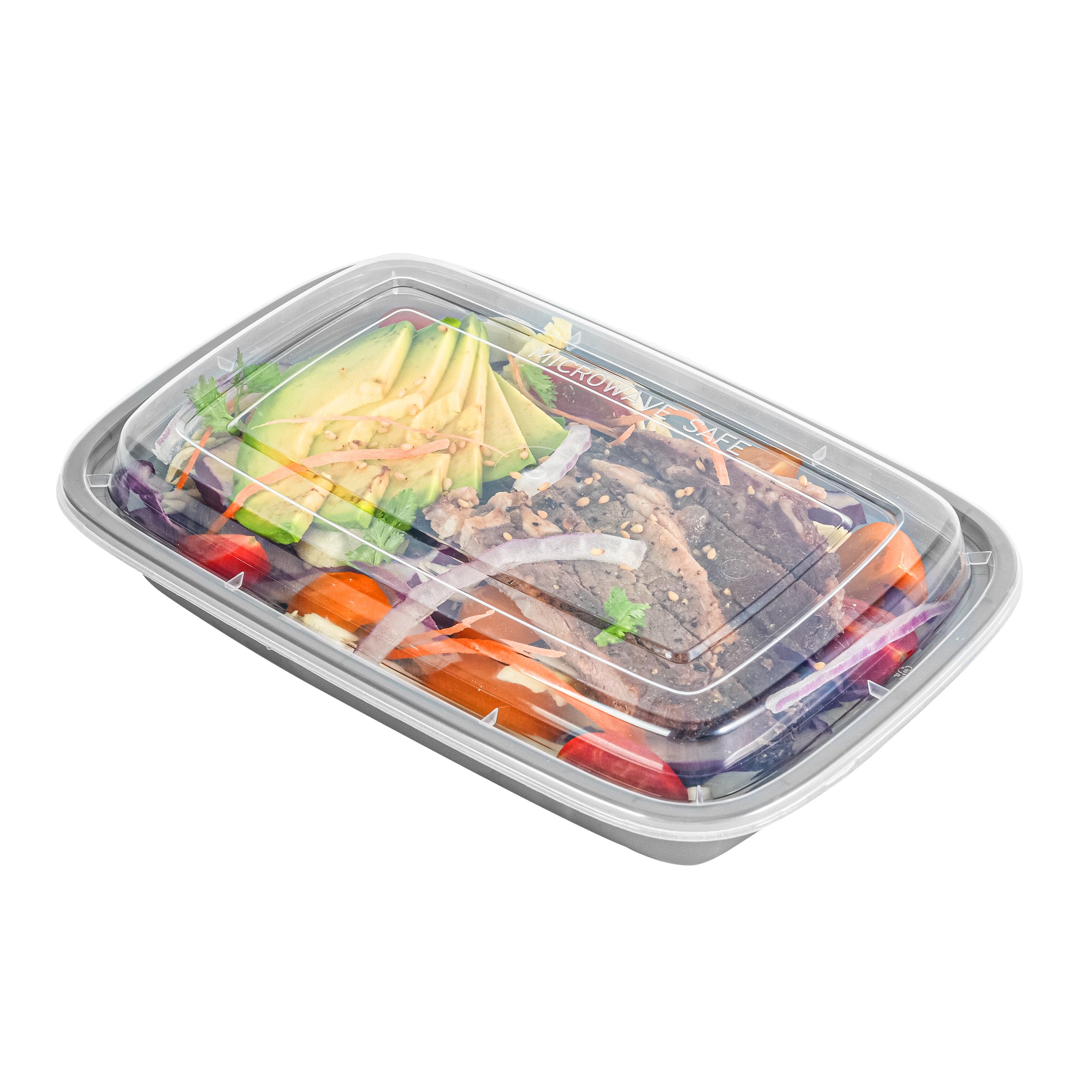 Asporto 16 oz Rectangle Silver Plastic To Go Box - with Clear Lid, Microwavable - 7 3/4" x 5 1/2" x 1 1/2" - 100 count box