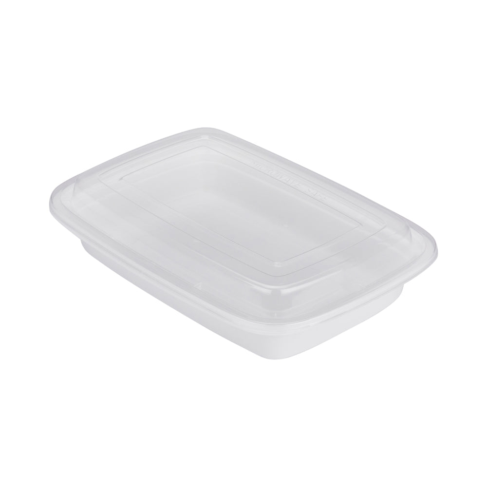 Asporto 16 oz Rectangle White Plastic To Go Box - with Clear Lid, Microwavable - 7 3/4" x 5 1/2" x 1 1/2" - 100 count box