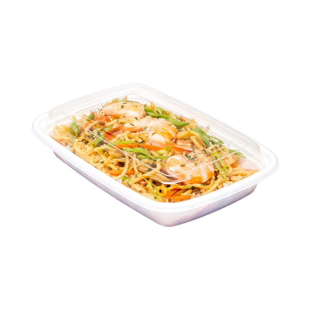 Asporto 16 oz Rectangle White Plastic To Go Box - with Clear Lid, Microwavable - 7 3/4" x 5 1/2" x 1 1/2" - 100 count box