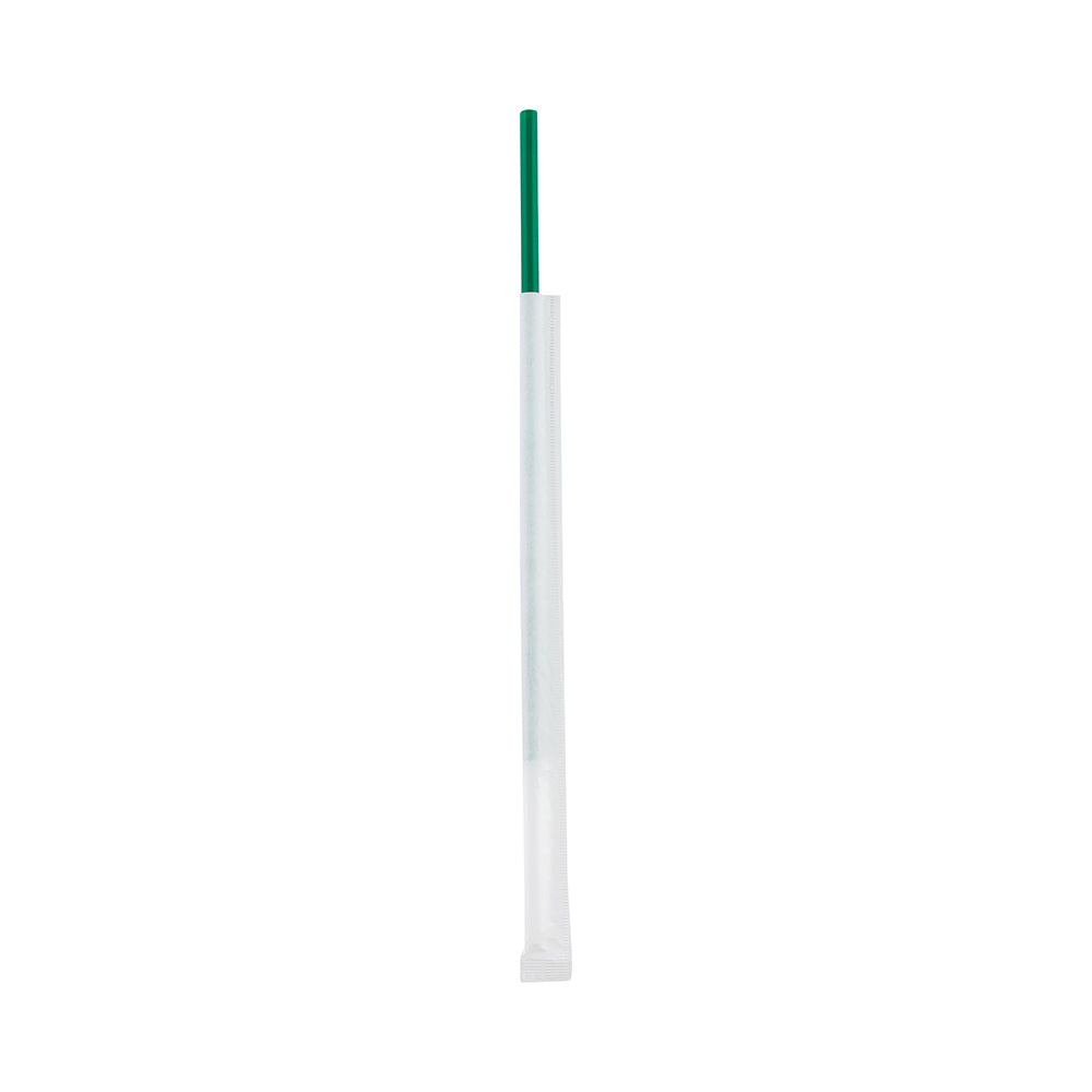 Basic Nature Green PLA Plastic Straw - Wrapped, Compostable - 8 1/4" - 2000 count box