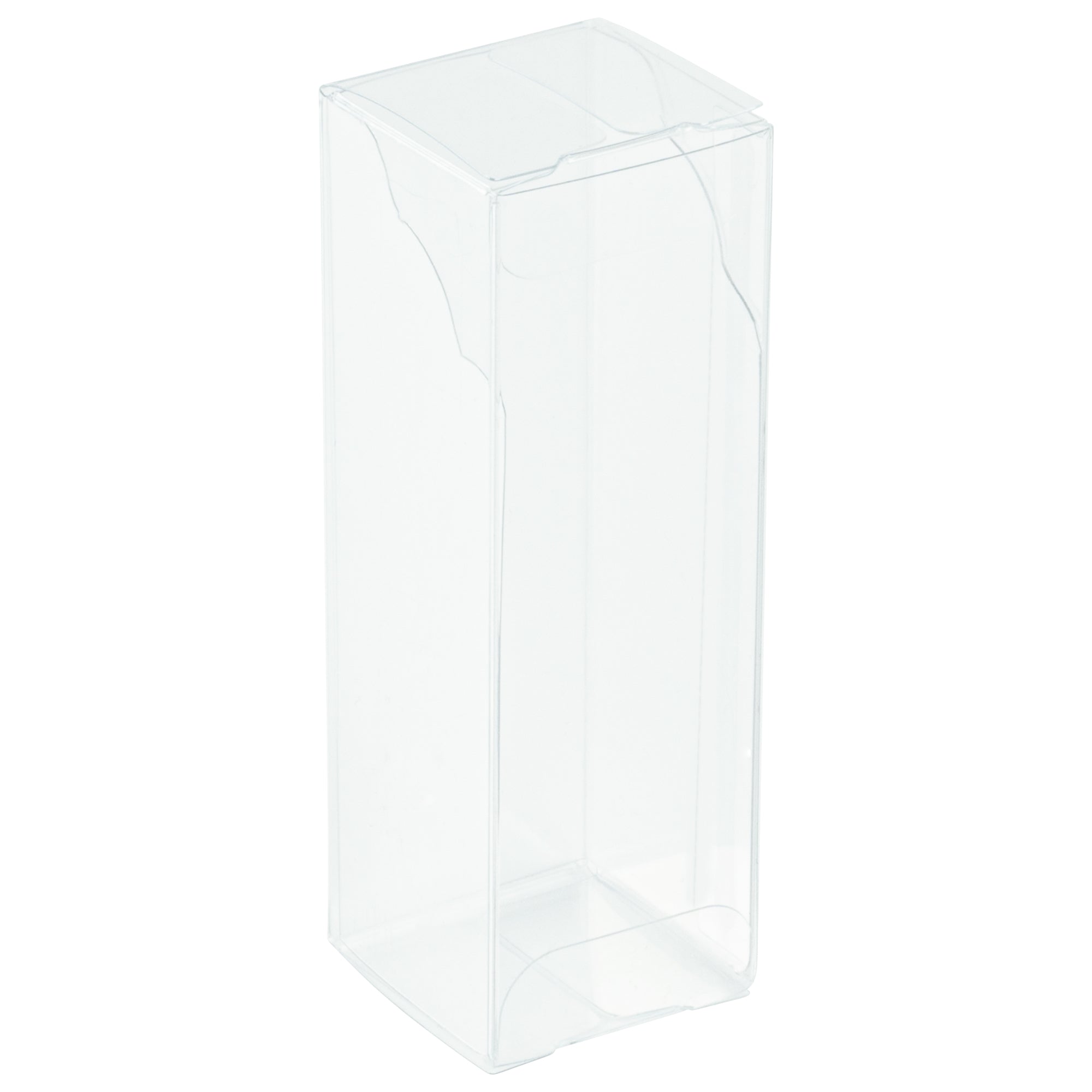 Sweet Vision Clear Plastic Candy Box - Tuck Top, with Sleeve - 1 1/2" x 1 1/2" x 4 1/4" - 100 count box