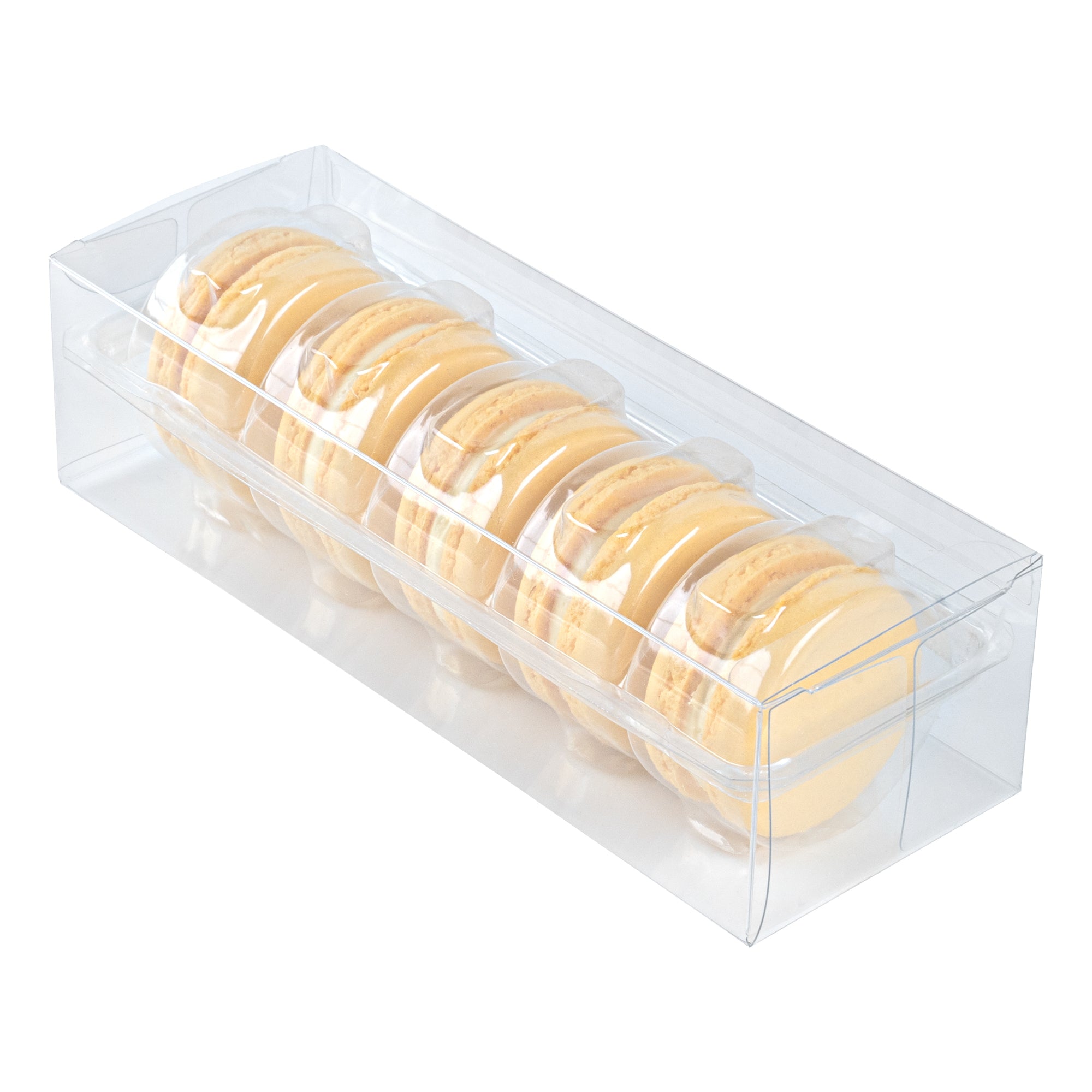 Sweet Vision Clear Plastic French Macaron Box - Fits 5 Macarons - 7 1/2" x 2 1/2" x 2" - 100 count box