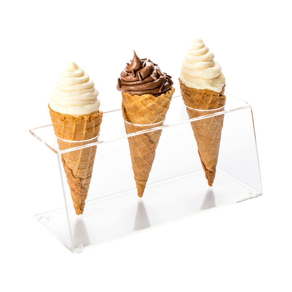 Clear Tek Clear Acrylic Ice Cream Cone Stand - 3 slots - 7" x 2 3/4" x 3 1/4" - 1 count box